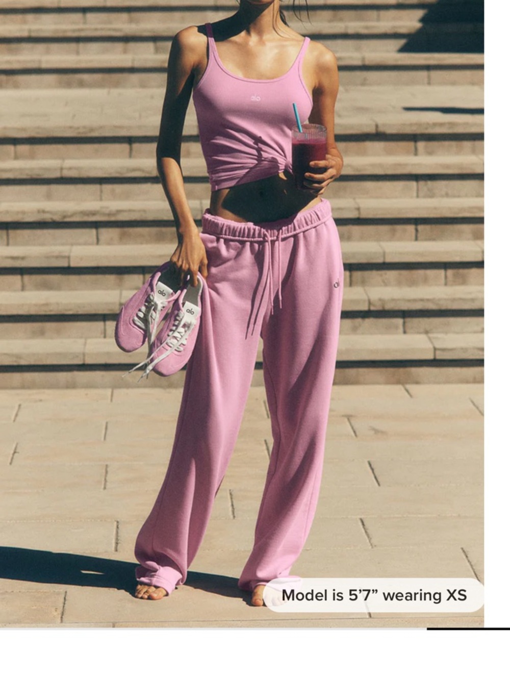ALO Yoga ACCOLADE PANTS CANDY HEART PINK Relaxed Drawstring - Picture 2 of 3